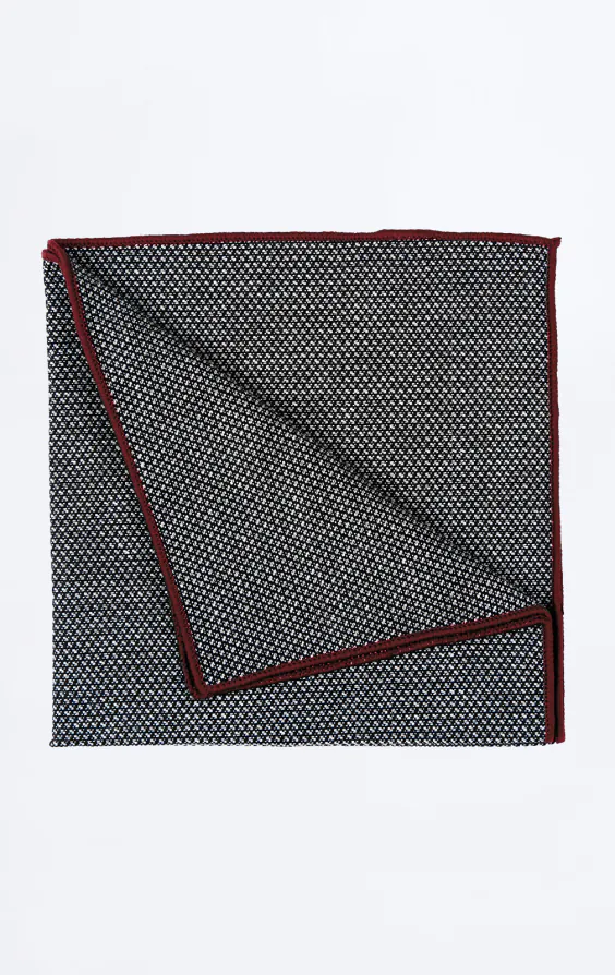 Gray Weave Handkerchief with Burgundy Tipping