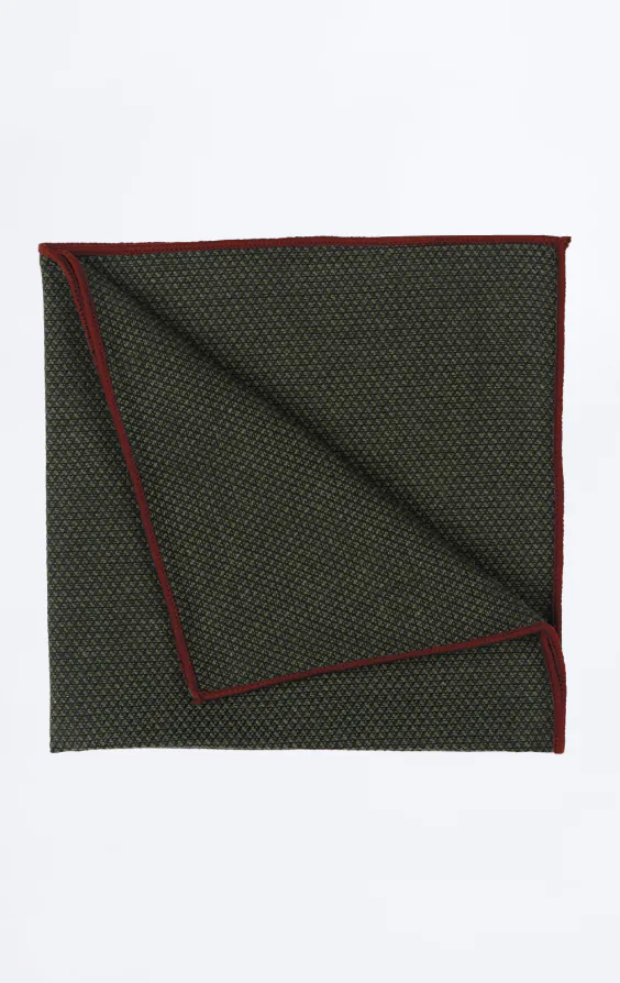 Green Weave Handkerchief with Burgundy Tipping
