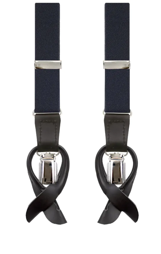 Luxury Slim 2-in-1 Navy Blue Suspenders - 25mm