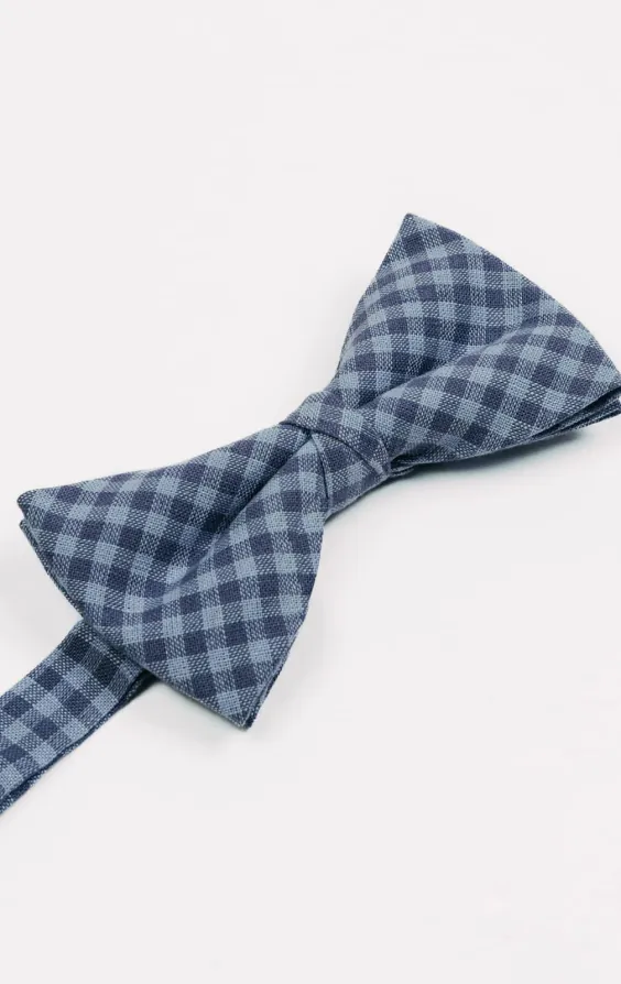 Blue Gingham Check Linen Bow Tie - photo 1 Blue Gingham Check Linen Bow Tie - photo 1