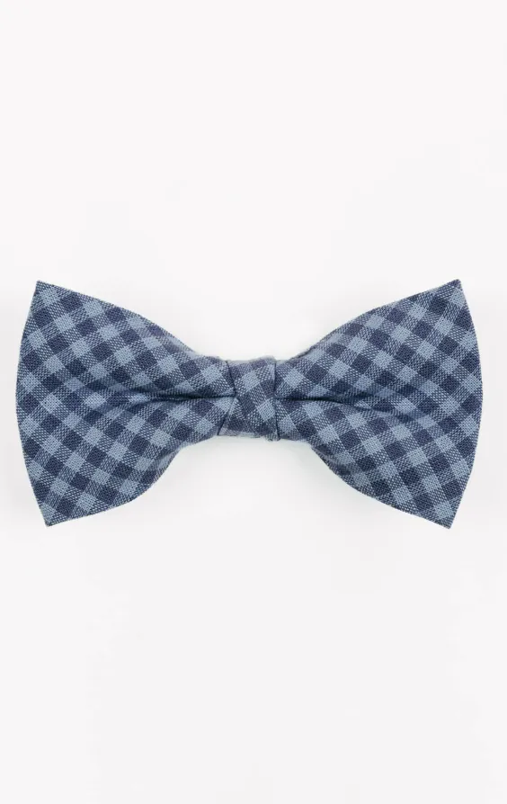 Blue Gingham Check Linen Bow Tie Blue Gingham Check Linen Bow Tie