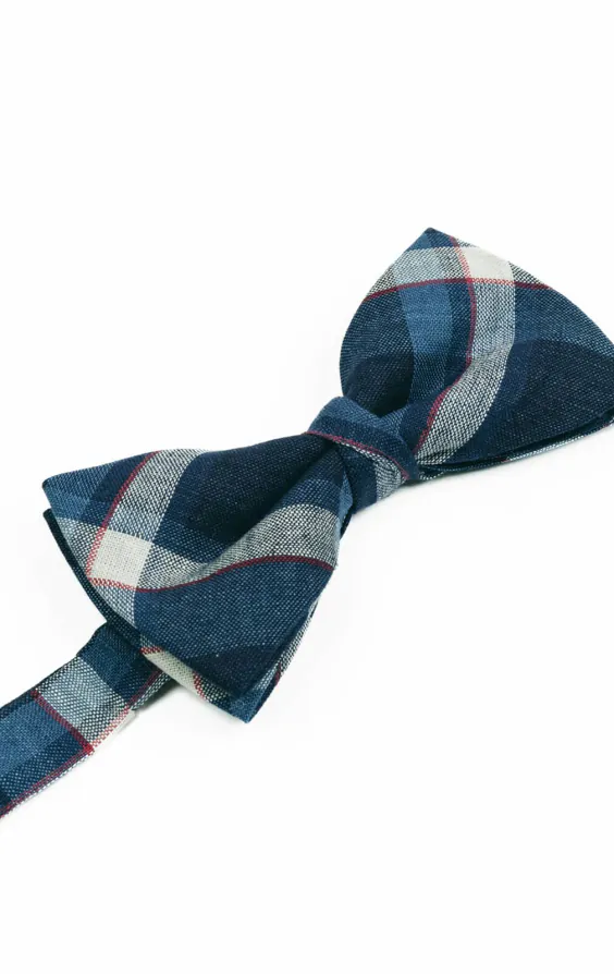 Blue Bold Check Linen Bow Tie - photo 1 Blue Bold Check Linen Bow Tie - photo 1