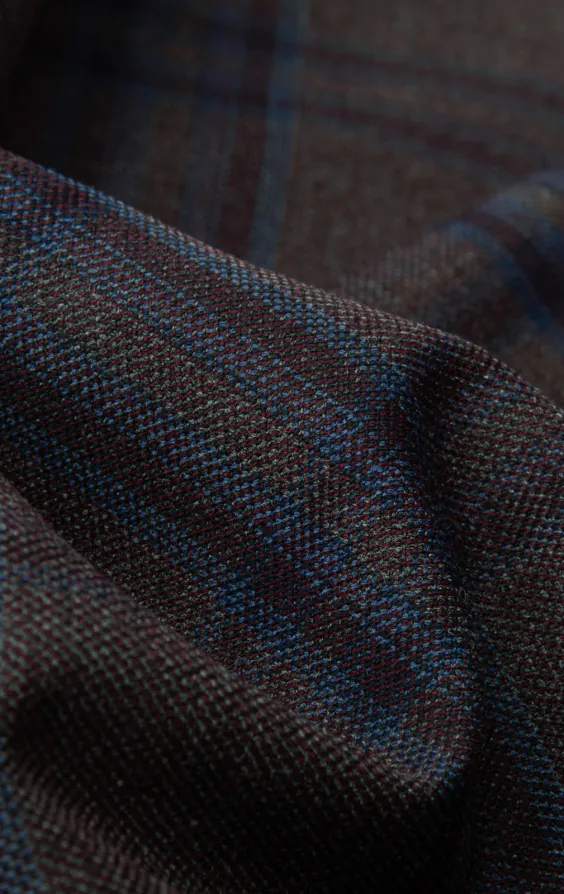 Burgundy with Blue Windowpane Check Double Breasted Vest - photo 3