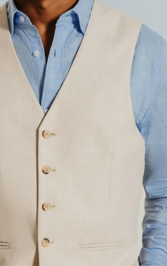 Cream Linen Slim Fit Vest - photo 1