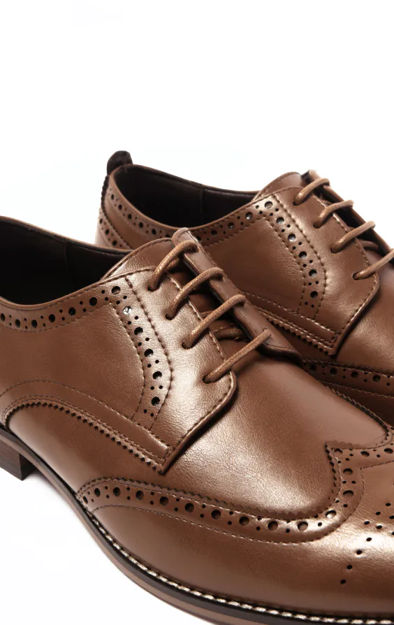 Tan Derby Brogue Shoes - photo 3