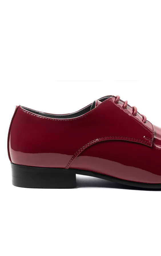 Burgundy Patent Contemporary Tuxedo Shoes | Dobell