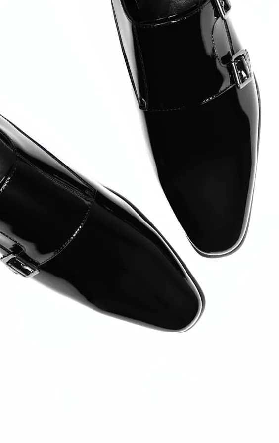 Black Patent Double Monk Tuxedo Shoes - photo 1