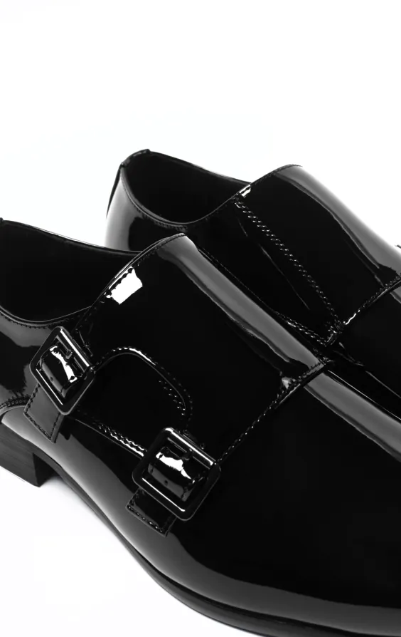 Black Patent Double Monk Tuxedo Shoes - photo 3