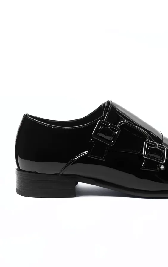 Black Patent Double Monk Tuxedo Shoes - photo 4