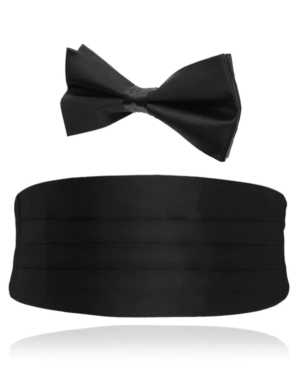 Black Silk Cummerbund & Pre-Tied Bow Tie Set Black Silk Cummerbund & Pre-Tied Bow Tie Set