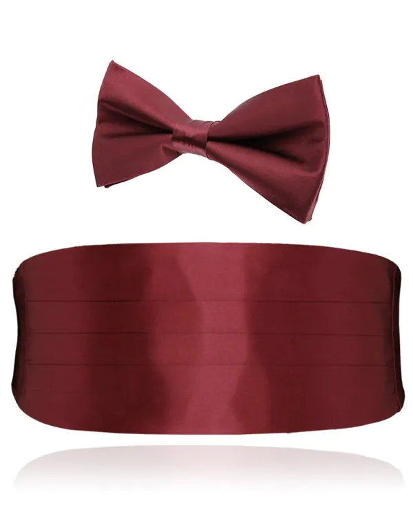 Burgundy Silk Cummerbund & Pre-Tied Bow Tie Set