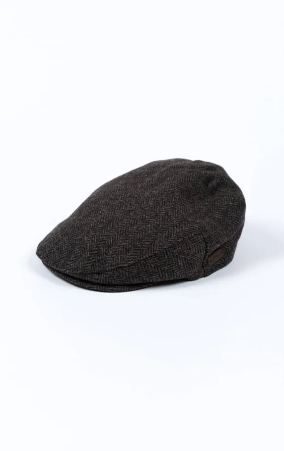 Gray Herringbone Tweed Flat Cap Gray Herringbone Tweed Flat Cap