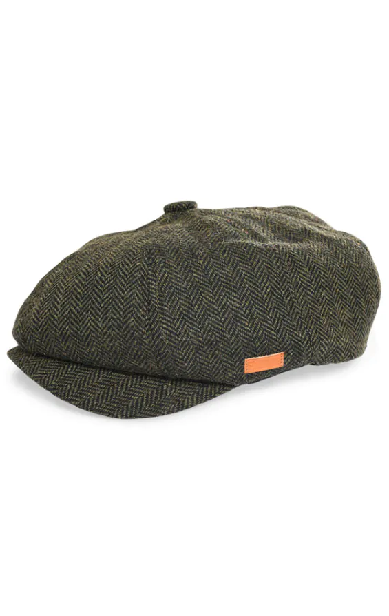 Olive Green Herringbone Tweed Baker Boy Cap Olive Green Herringbone Tweed Baker Boy Cap