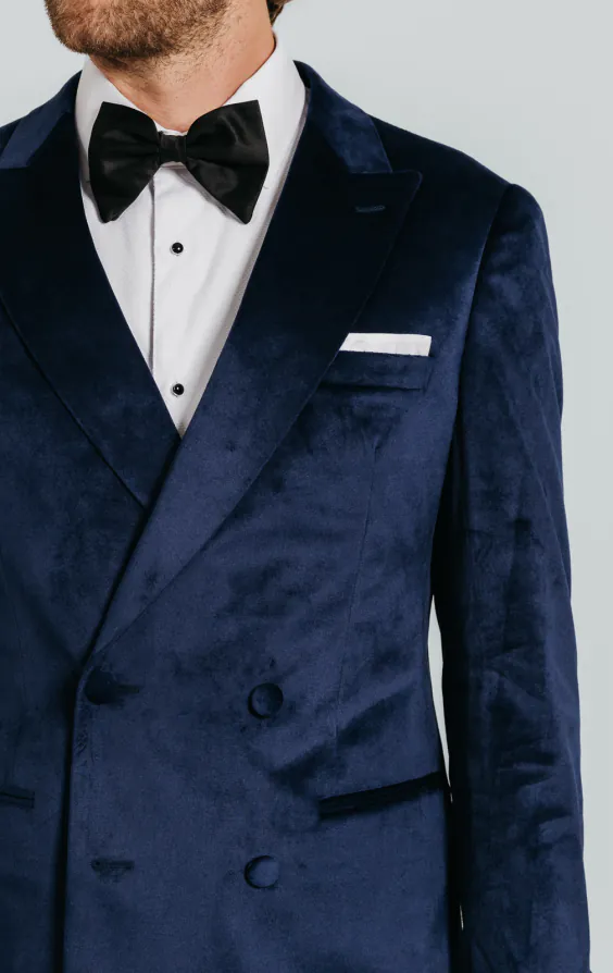 Double Breasted Navy Velvet Tuxedo with Black Pants - photo 4
