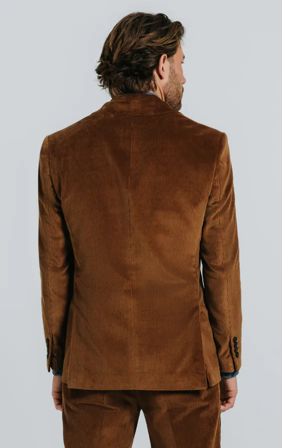Double Breasted Mid Brown Corduroy Jacket | Dobell