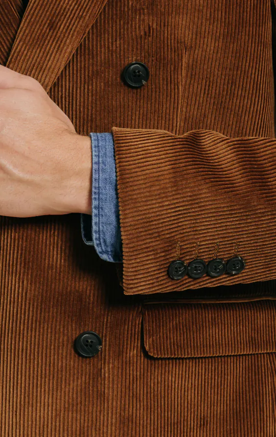 Double Breasted Mid Brown Corduroy Jacket | Dobell