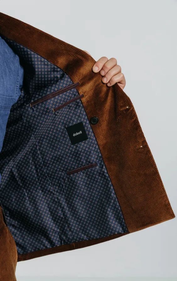 Double Breasted Mid Brown Corduroy Jacket | Dobell