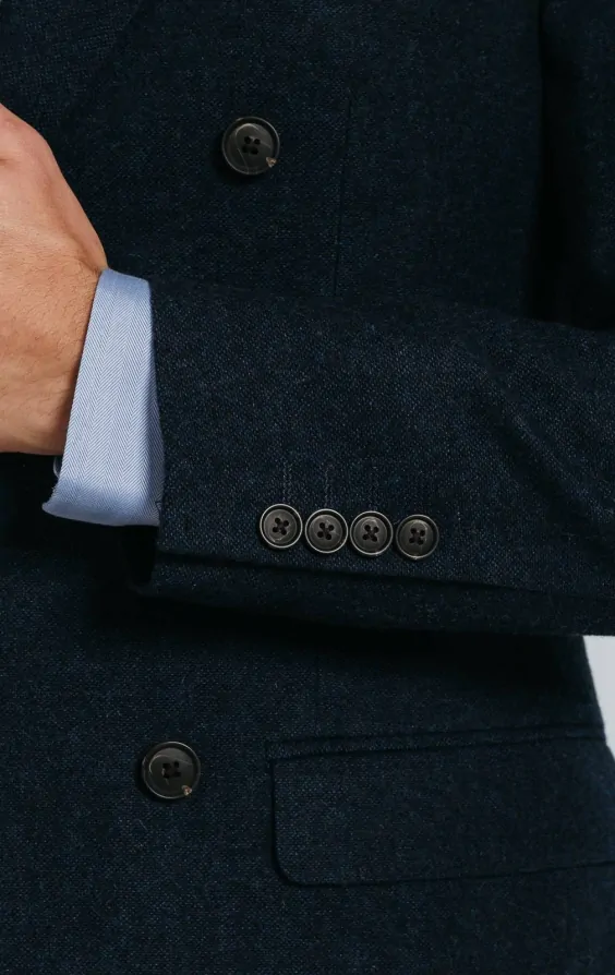 Double Breasted Navy Donegal Tweed 3 Piece Suit | Dobell