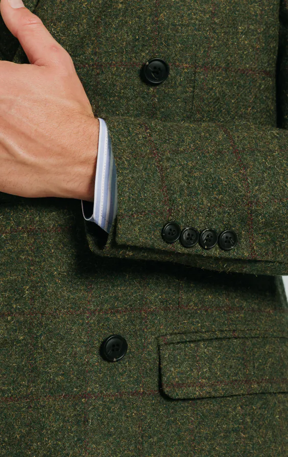 Double Breasted Green Windowpane Check Tweed Jacket | Dobell