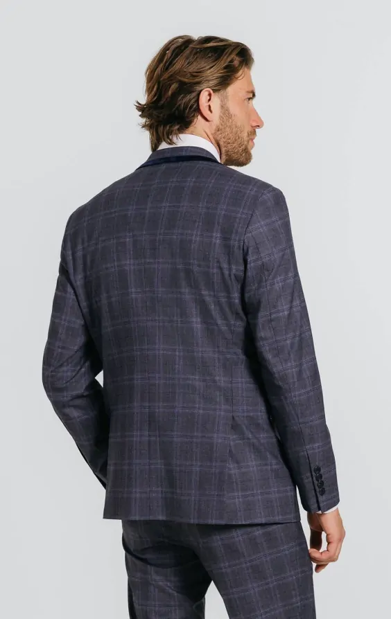 Gray and Blue Check with Navy Trim Suit | Dobell