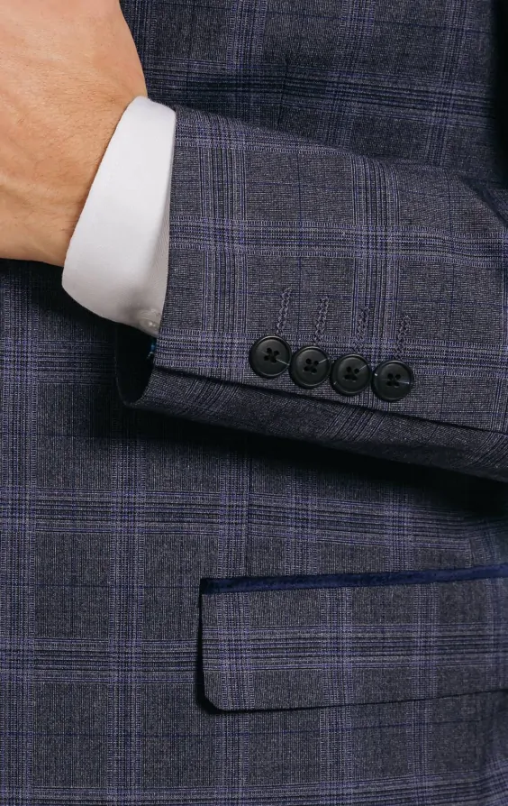 Gray and Blue Check with Navy Trim Suit | Dobell Gray and Blue Check with Navy Trim Suit | Dobell