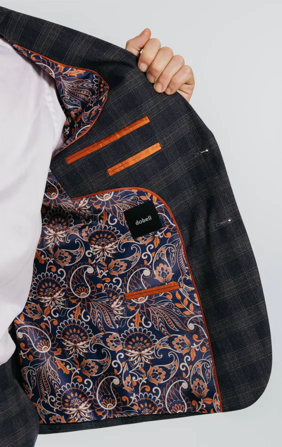 Navy Heritage Check with Brown Trim Suit Jacket | Dobell