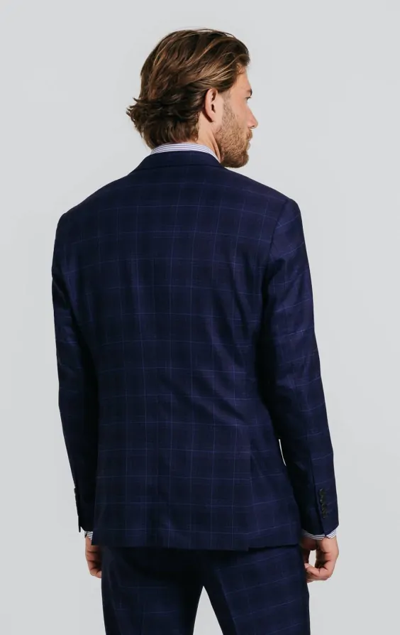 Navy with Blue Overcheck Suit Jacket | Dobell