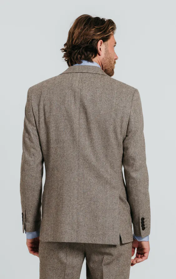 Brown Herringbone Tweed Suit Jacket - photo 1