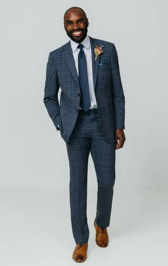 Blue Bold Windowpane Check Suit Jacket | Dobell