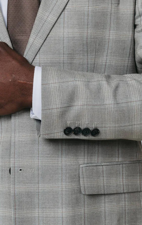 Taupe Check 3 Piece Suit with Peak Lapel - photo 2