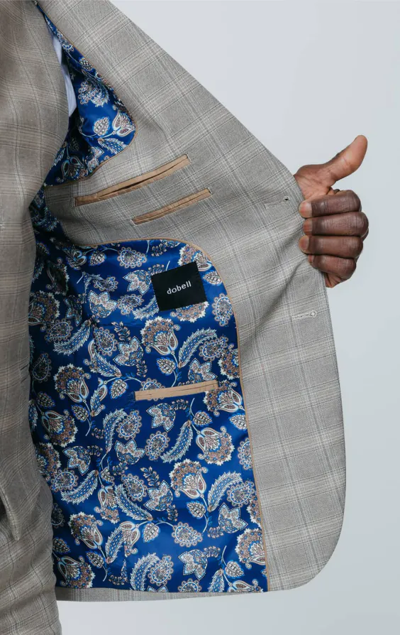 Taupe Check 3 Piece Suit with Peak Lapel - photo 4