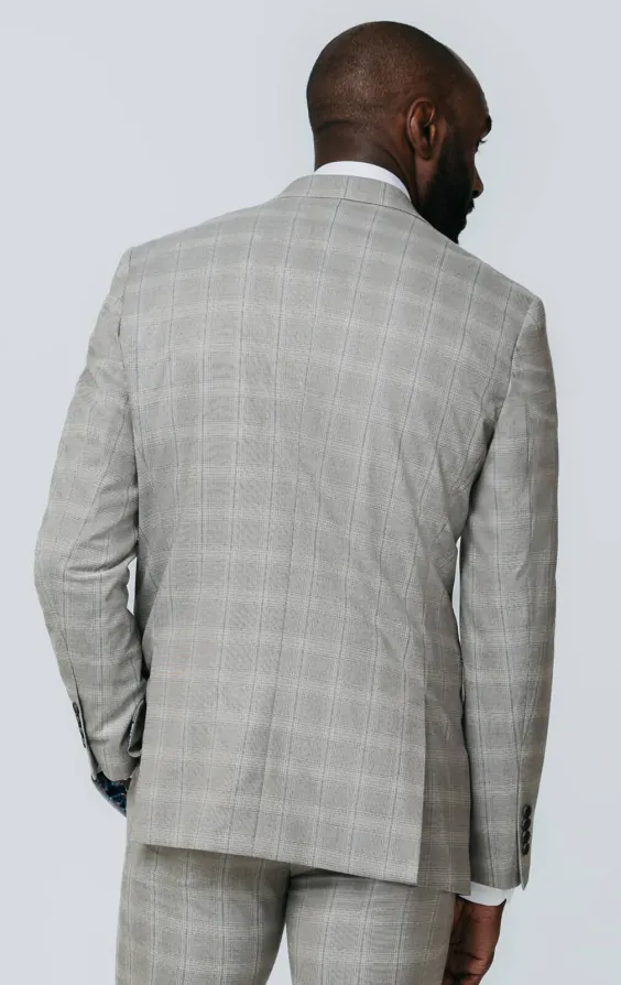 Taupe Check 3 Piece Suit with Peak Lapel - photo 5