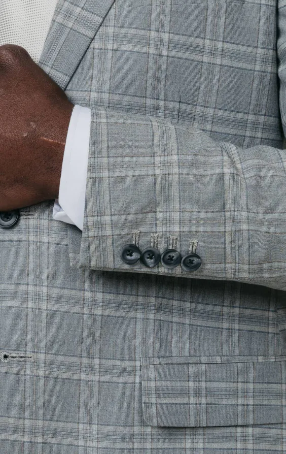 Gray with Tan Check Suit Jacket with Peak Lapel - photo 2