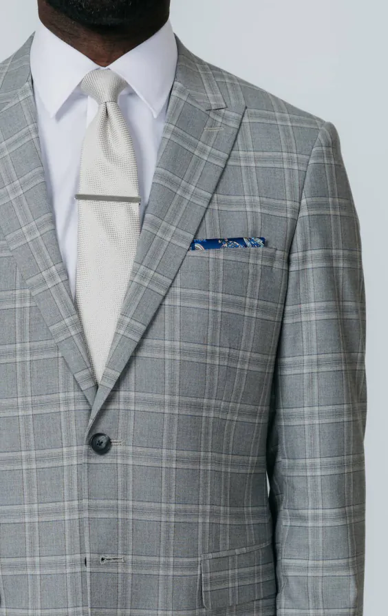 Gray with Tan Check Suit Jacket with Peak Lapel - photo 3