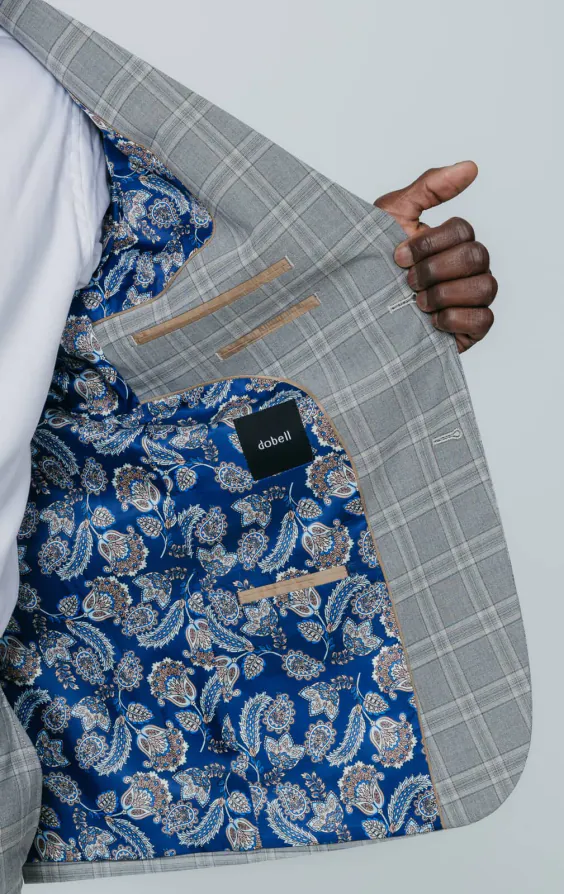 Gray with Tan Check Suit Jacket with Peak Lapel - photo 4