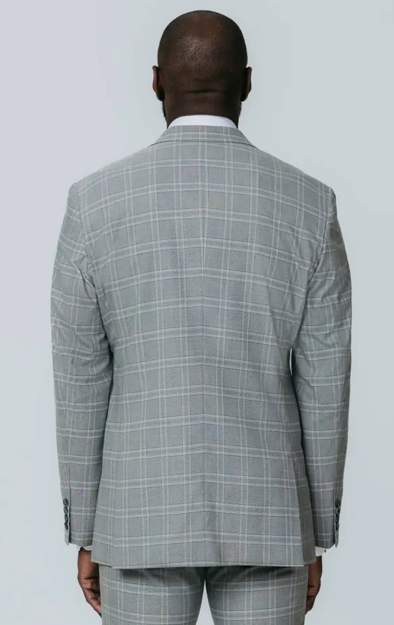 Gray with Tan Check Suit Jacket with Peak Lapel - photo 5
