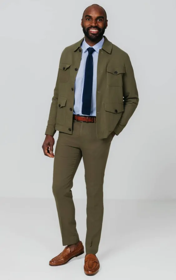 Green Linen Twill Safari Jacket | Dobell