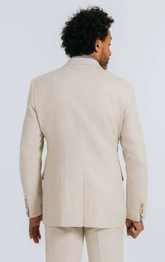 Oatmeal Linen Herringbone Double Breasted Suit Jacket with Peak Lapel - photo 1 Oatmeal Linen Herringbone Double Breasted Suit Jacket with Peak Lapel - photo 1