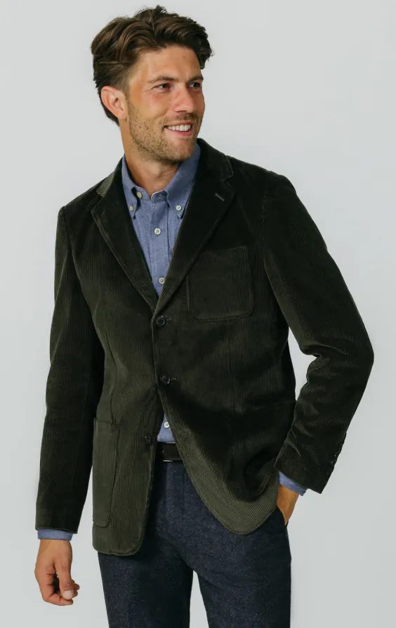 Green Corduroy Jacket with Patch Pockets Green Corduroy Jacket with Patch Pockets