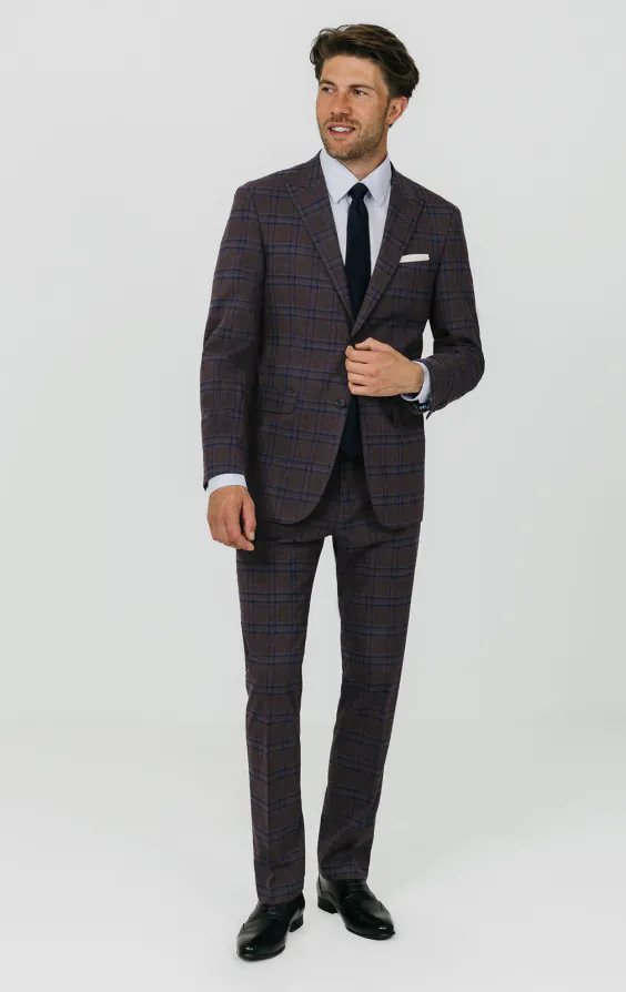 Burgundy with Blue Windowpane Check Suit Jacket - photo 1 Burgundy with Blue Windowpane Check Suit Jacket - photo 1