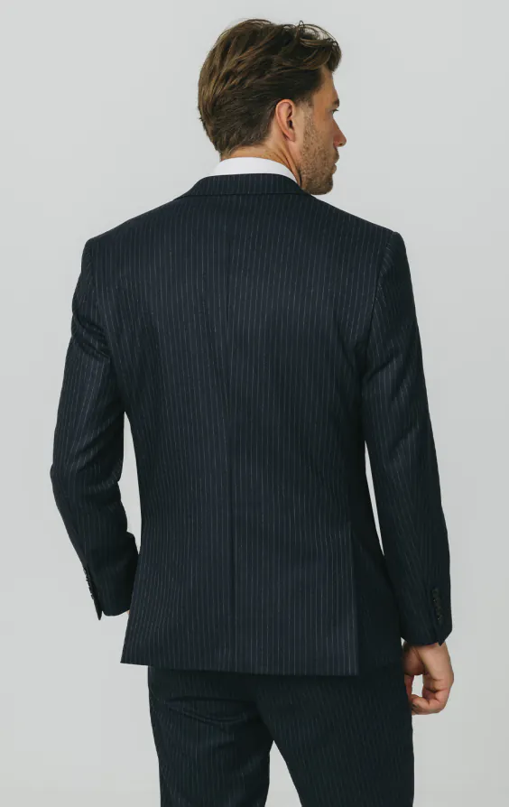 Navy Chalkstripe Suit Jacket - photo 5