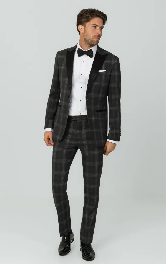 Gray Tartan Check Dinner Jacket with Peak Lapel - photo 1 Gray Tartan Check Dinner Jacket with Peak Lapel - photo 1