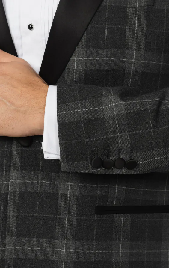 Gray Tartan Check Dinner Jacket with Peak Lapel - photo 2 Gray Tartan Check Dinner Jacket with Peak Lapel - photo 2