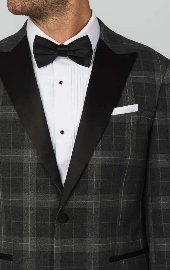 Gray Tartan Check Dinner Jacket with Peak Lapel - photo 3 Gray Tartan Check Dinner Jacket with Peak Lapel - photo 3