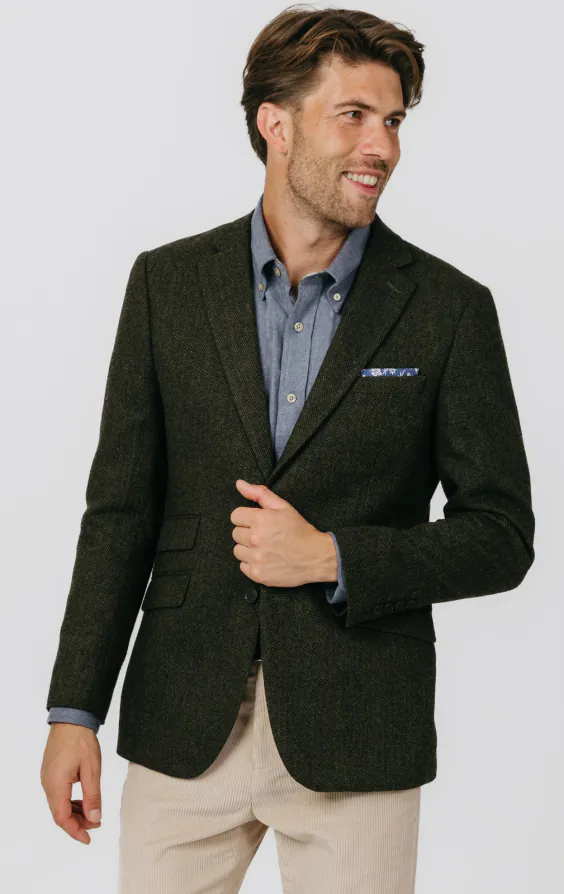 Green Herringbone Tweed Jacket Green Herringbone Tweed Jacket