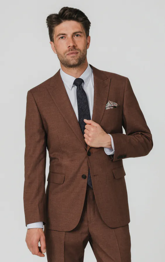Rust Brown Textured Weave Suit Jacket