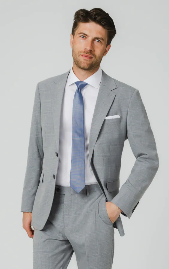 Light Gray & Blue Check Suit Jacket Light Gray & Blue Check Suit Jacket