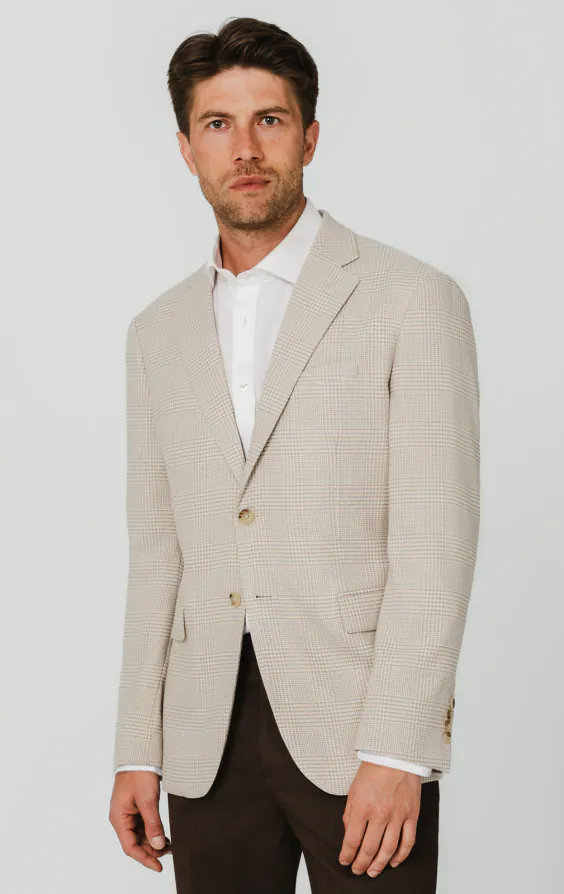 Beige Prince of Wales Check Jacket Beige Prince of Wales Check Jacket