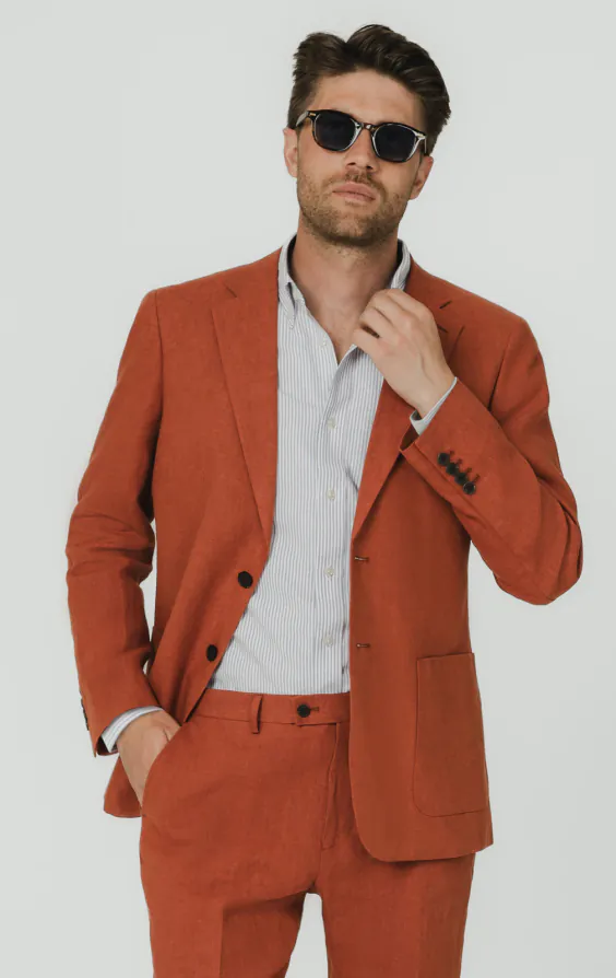 Burnt Orange Pure Linen Suit Jacket