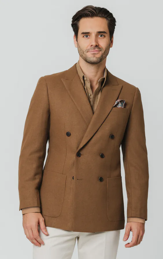 Camel Brushed Wool Blend Double Breasted Jacket